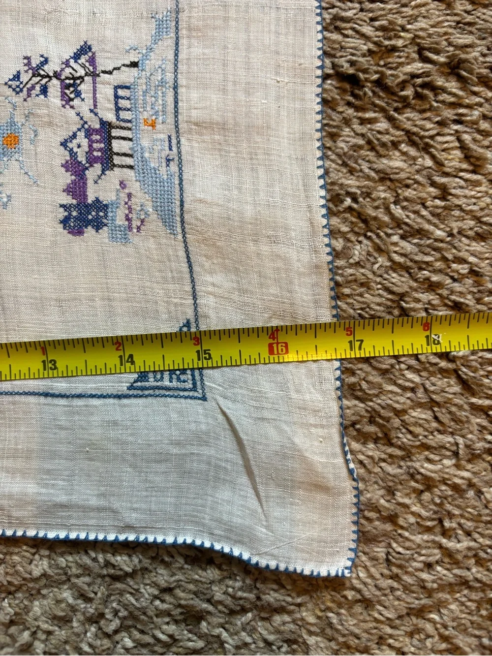 Embroidered Linen Placemat - Cream with Purple Design